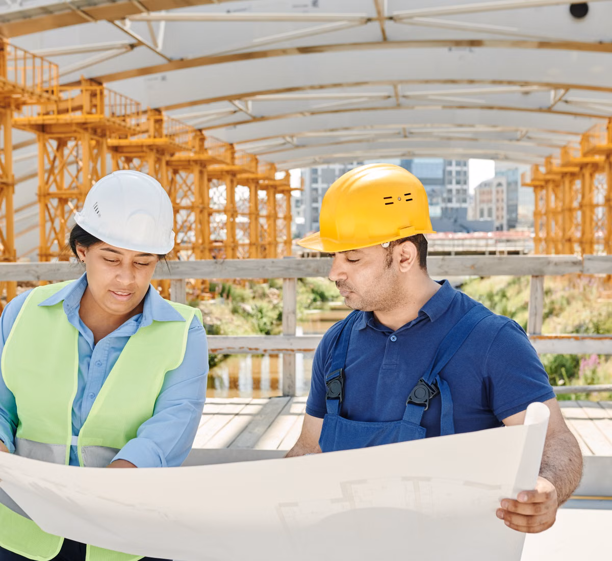 Kaizen engineers reviewing drawings on-site
