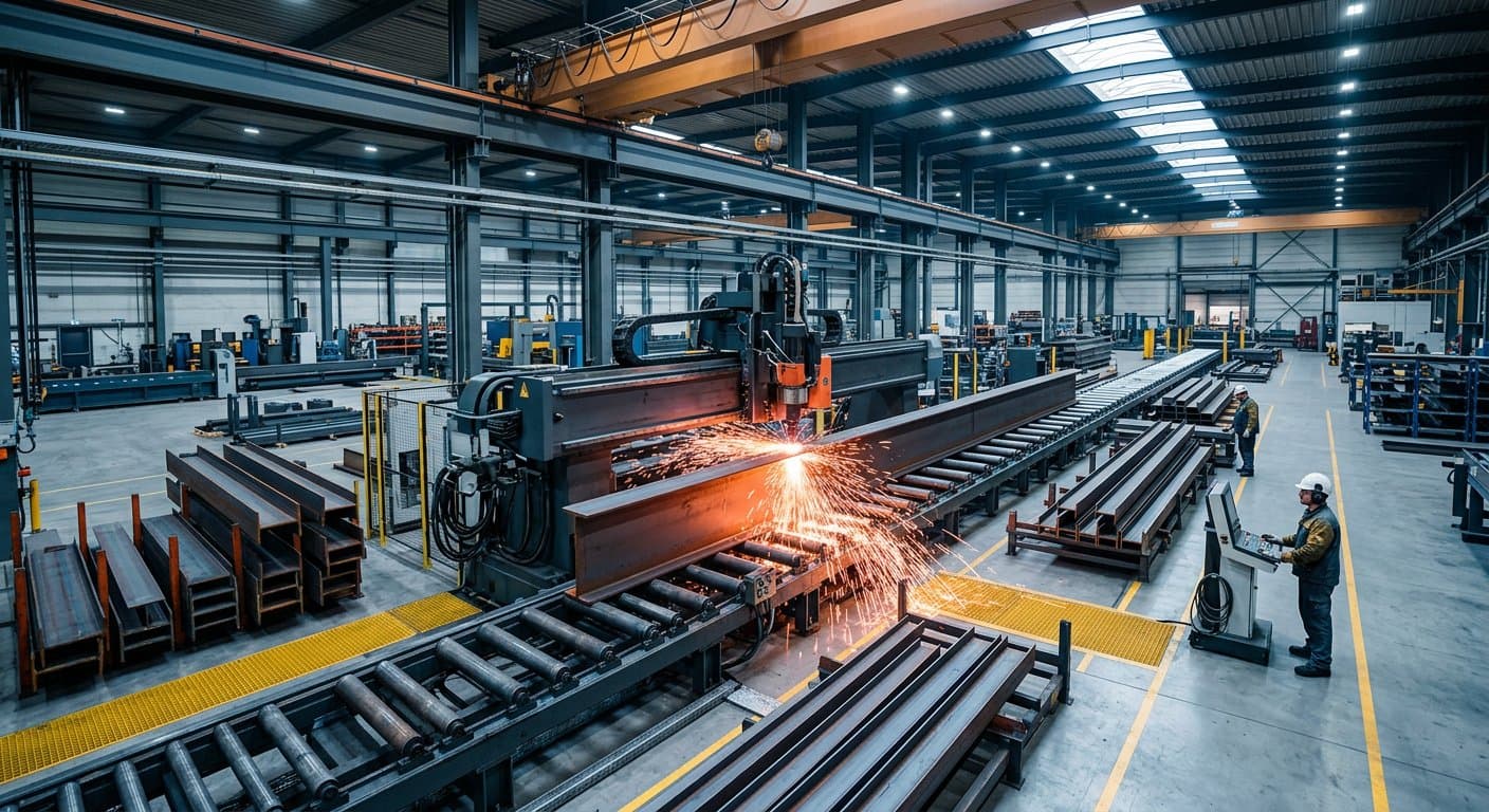 Fabrication line — beam cutting with sparks
