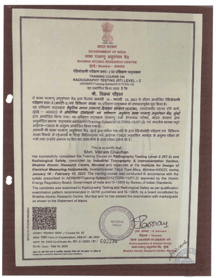 Radiography Testing Level-II and Radiological Safety