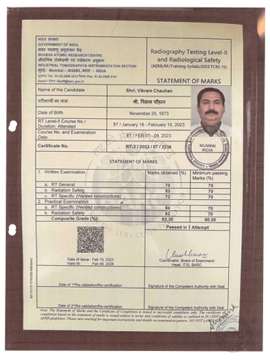 Radiography Testing Level-II and Radiological Safety